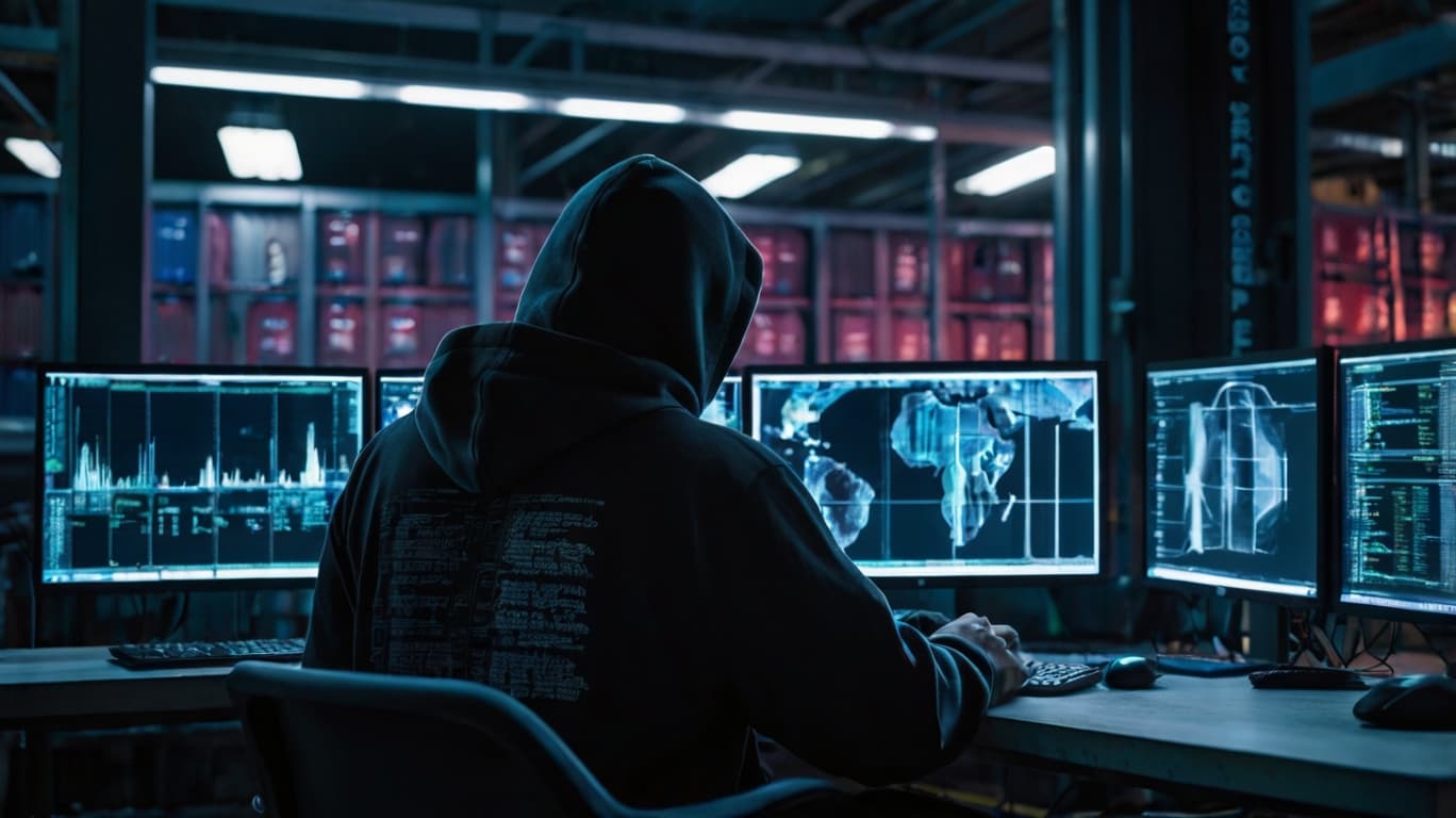 Image of a hacker sitting at his computer